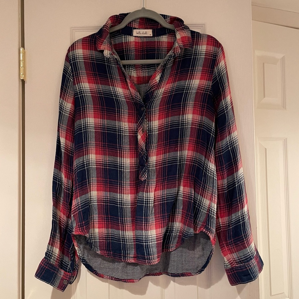 Bella Dahl Red and Navy Button Down Top